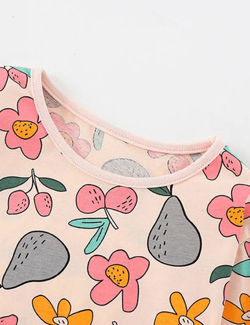 Cartoon Flower and Fruit Printed Long Sleeve T-shirt - Mini Taylor